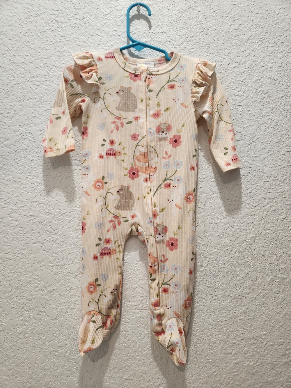 Cream Floral & Animal Footed One-Piece for Kids